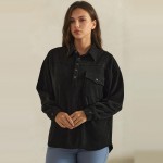 Wholesale corduroy Pullover Shirt classic point collar half button placket flap