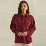 Wholesale corduroy Pullover Shirt classic point collar half button placket flap