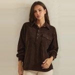 Wholesale corduroy Pullover Shirt classic point collar half button placket flap