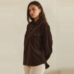 Wholesale corduroy Pullover Shirt classic point collar half button placket flap