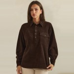 Wholesale corduroy Pullover Shirt classic point collar half button placket flap
