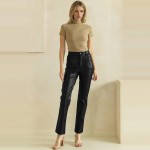 Wholesale faux Leather Five Pocket Pants classic jean inspired cut button zip cl