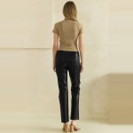 Wholesale faux Leather Five Pocket Pants classic jean inspired cut button zip cl