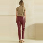 Wholesale faux Leather Five Pocket Pants classic jean inspired cut button zip cl
