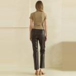 Wholesale faux Leather Five Pocket Pants classic jean inspired cut button zip cl