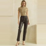 Wholesale faux Leather Five Pocket Pants classic jean inspired cut button zip cl