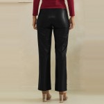Wholesale waisted Faux Leather Straight Leg Pants sewn front seam detail create