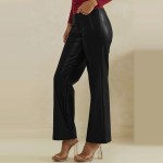 Wholesale waisted Faux Leather Straight Leg Pants sewn front seam detail create