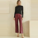 Wholesale waisted Faux Leather Straight Leg Pants sewn front seam detail create