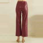 Wholesale waisted Faux Leather Straight Leg Pants sewn front seam detail create