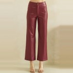 Wholesale waisted Faux Leather Straight Leg Pants sewn front seam detail create