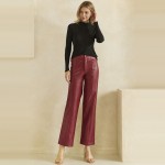 Wholesale waisted Faux Leather Straight Leg Pants sewn front seam detail create