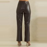 Wholesale waisted Faux Leather Straight Leg Pants sewn front seam detail create