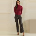 Wholesale waisted Faux Leather Straight Leg Pants sewn front seam detail create