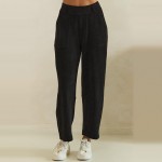 Wholesale ribbed Straight Leg Pants soft corduroy knit smooth elastic waistband