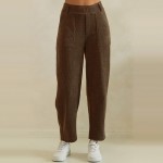 Wholesale ribbed Straight Leg Pants soft corduroy knit smooth elastic waistband