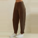 Wholesale ribbed Straight Leg Pants soft corduroy knit smooth elastic waistband