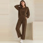 Wholesale ribbed Straight Leg Pants soft corduroy knit smooth elastic waistband