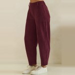 Wholesale ribbed Straight Leg Pants soft corduroy knit smooth elastic waistband