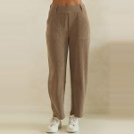 Wholesale ribbed Straight Leg Pants soft corduroy knit smooth elastic waistband