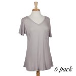 Wholesale lightweight gray top short sleeves pocket left chest V neckline rayon