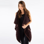 Wholesale dark brown faux fur vest faux front pockets tapered front polyester On