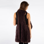 Wholesale dark brown faux fur vest faux front pockets tapered front polyester On