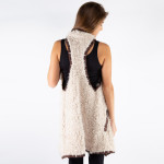 Wholesale ivory dark brown faux fur vest faux front pockets tapered front polyes