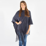 Wholesale navy blue knit poncho tassel twist trim acrylic One fits most
