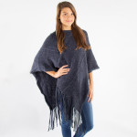 Wholesale navy blue knit poncho tassel twist trim acrylic One fits most