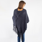Wholesale navy blue knit poncho tassel twist trim acrylic One fits most