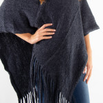 Wholesale navy blue knit poncho tassel twist trim acrylic One fits most