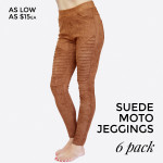 Wholesale faux suede Moto Pants elastic waistband front back pockets o Elastic a