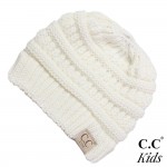 C.C MB-847-KIDS
Solid color messy bun beanie for kids

- 100% Acrylic
- Band circumference is approximately:
16" unstretched
 18" stretched
- Approximately 6" long from crown to band
- Fit varies based on child's head height and shape