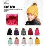 C.C KIDS-820
Kids Fur Lined Chunky Knit Faux Fur Pom Beanie

- 100% Acrylic
- One size fits most Kids (5-11)