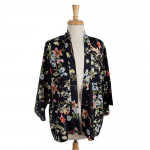 Wholesale lightweight sleeved kimono tropical floral print polyester One fits mo