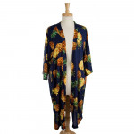 Wholesale lightweight long kimono pineapple print viscose One fits most