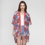 Wholesale short sleeve lightweight kimono tropical floral print viscose One fits
