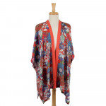 Wholesale short sleeve lightweight kimono tropical floral print viscose One fits