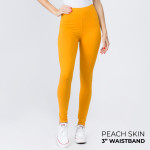 Women's 3" Waistband Solid Peach Skin Leggings.

- 3" Elastic Waistband
- Full-Length
- Inseam approximately 28" 
- One size fits most 0-14
- 92% Polyester / 8% Spandex