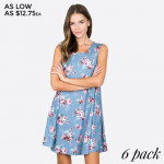 Wholesale sleeveless floral swing dress pockets polyester spandex Made USA Sold