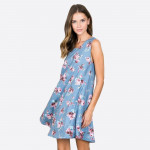 Wholesale sleeveless floral swing dress pockets polyester spandex Made USA Sold