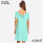 Ladies Short Sleeve Striped Pocket T-Shirt Tunic Dress.

• Scoop Neckline 
• Short Sleeve 
• Side Pockets 
• Closure Style: Pullover 
• Rayon/Spandex 
• Machine wash, lay flat to dry 

- Pack Breakdown: 6pcs/pack 
- Sizes: 2-S / 2-M / 2-L 
- 95% Rayon / 5% Spandex