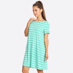 Wholesale ladies Short Sleeve Striped Pocket T Shirt Tunic Dress o Scoop Necklin