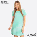 Wholesale striped short sleeve tunic dress Scoop Neckline Short Sleeve Curved He