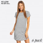 Wholesale striped short sleeve tunic dress Scoop Neckline Short Sleeve Curved He