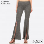 Wholesale women s Flare Pants Front Opening Slits Solid Poly Brushed Flare Palaz