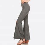 Wholesale women s Flare Pants Front Opening Slits Solid Poly Brushed Flare Palaz