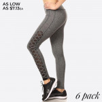 Wholesale women s Activewear Leggings Contrast Mesh Criss Cross Side Panels Soli