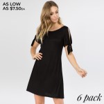 Wholesale women s Solid Knot Tie Slit Sleeve Dress o Short sleeves crew neckline